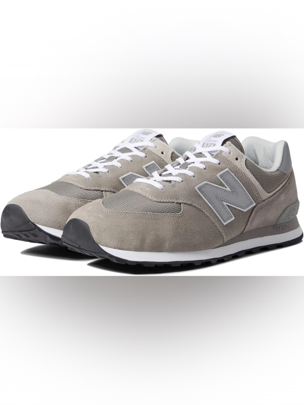 New Balance White and Gray ML574 Mesh & Suede Sneaker